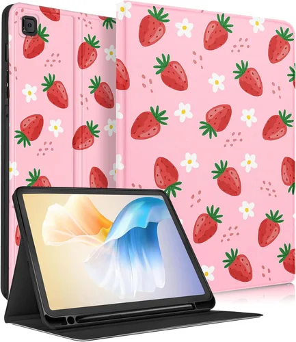 Uppuppy Funda para Samsung Galaxy Tab S6 Lite de 10.4 pulgadas para niños y niñas, folio kawaii femenino, diseño de fresa, funda única para tableta
