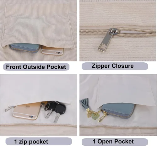 Miniatura 5 de TCHH-DayUp Bolsas de pana para mujer con cremallera y bolsillo frontal