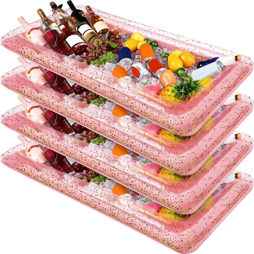 Poen 4 unidades de barra inflable para servir, enfriador de alimentos con confeti brillante, bandeja de hielo inflable para alimentos, bebidas,