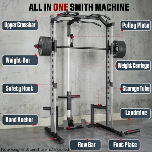 Miniatura 6 de OPPSDECOR All-in-One Adjustable Smith Machine with LAT-Pull Down System Multi-Function Power Cage for Home Gym Cable Crossover Squat Rack of Workout