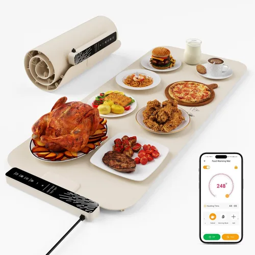Miniatura 9 de Monteka Tapete de calentamiento para alimentos de 24.8"×15", bandejas de calentamiento eléctrico con aplicación y control de botón, alfombrilla