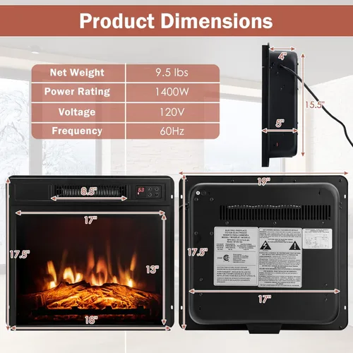 Miniatura 5 de ORALNER Inserto de chimenea eléctrica de 18 pulgadas, calentador de chimenea empotrado con 3 efectos de llama LED, control remoto y temporizador