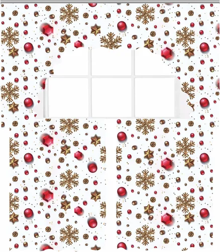 Miniatura 9 de Violet Linen Juego de cortinas de cocina de 3 piezas con estampado botánico botánico de Navidad