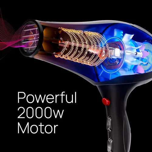 Miniatura 7 de TREZORO Secador de pelo profesional – Secador de pelo iónico de 2000 W con difusor para uso personal y salón de belleza – Secado potente, rápido