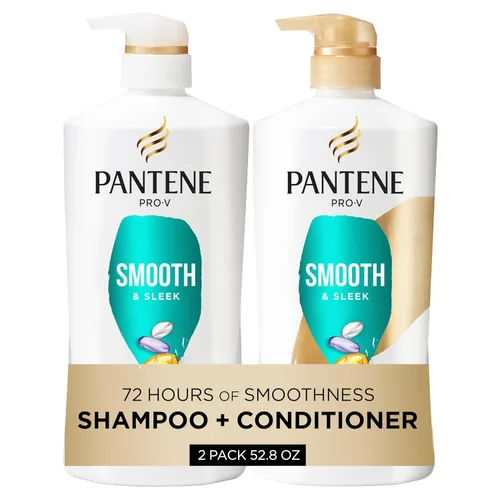 Pantene Juego de champú y acondicionador, suave y liso, control del encrespamiento con antioxidantes, nutritivo para todo tipo de cabello, rizado,
