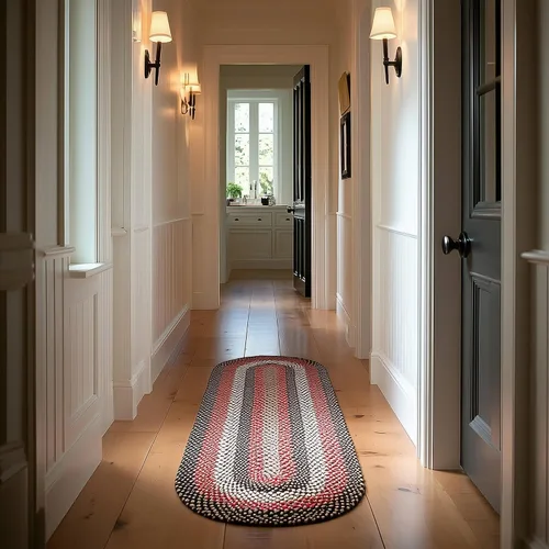 Miniatura 4 de Super Area Rugs Runner 2' X 6' Negro - Rojo - Marrón Alfombra Trenzada Ovalada para Cocinas y Baños de Estilo Granja/Primitivo