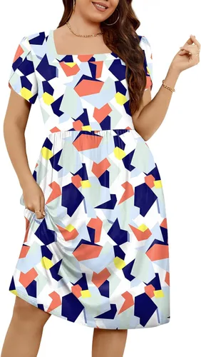 Miniatura 2 de POPYOUNG Women's Plus Size Casual Dresses Short Sleeve Midi Dress XL-5XL