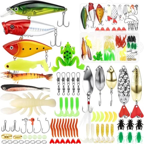 Miniatura 7 de GOANDO Fishing Lures Kit for Freshwater Bait Tackle Kit for Bass Trout Salmon Fishing Accessories Tackle Box Including Spoon Lures Soft Plastic