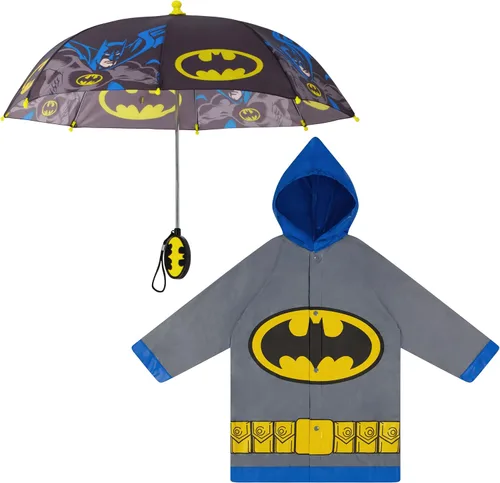 DC Comics Conjunto de paraguas y Slicker, Batman o Superman para niños pequeños, para edades de 2 a 7 años
