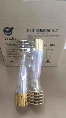 Miniatura 6 de TemBe 50 copas de champán de plástico desechables, vasos de tostado de 5 onzas para decoración, bodas, cumpleaños, fiestas de despedida de soltera