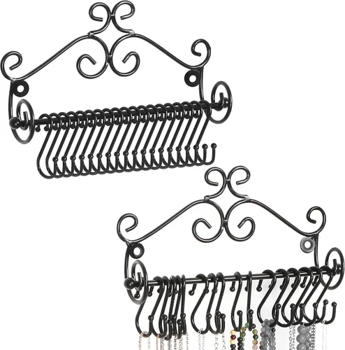 Miniatura 10 de Estante Montado en la pared diseño de espirales de metal negros de almacenamiento de cosméticos c/20 Collares para colgar – MyGift