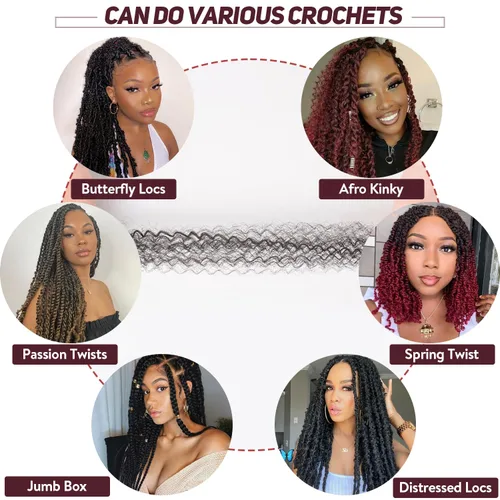 Miniatura 7 de ROKTRESS Cabello afro Spring Twist de 16 pulgadas, 8 paquetes de cabello trenzado Marley Twist para rastas sintéticas, extensiones de cabello 1b