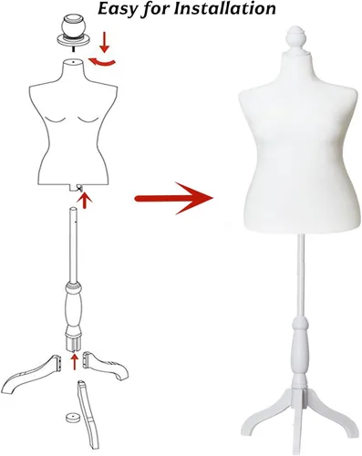 Miniatura 5 de Cuerpo de maniquí femenino, talla grande 10-12, vestido de maniquí femenino, altura ajustable, 61-67 pulgadas, cuerpo de maniquí con soporte