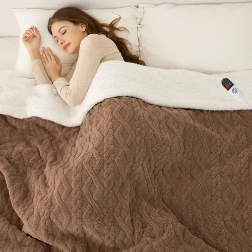 Miniatura 20 de Manta eléctrica tamaño individual 62"X84" amarilla - Manta cálida y gruesa de sherpa con calefacción para invierno con 5 niveles de calentamiento