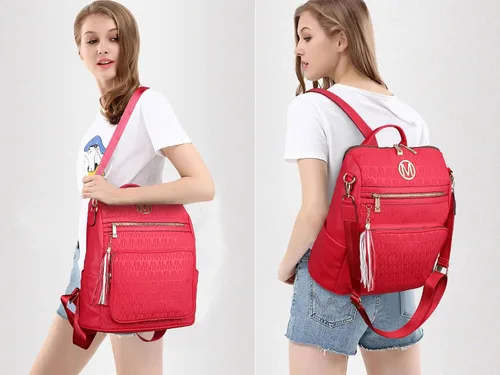 Miniatura 15 de MKP COLLECTION Mochila de moda para mujer, bolsa convertible grande para mujer, mochila de viaje, bolsa de hombro, juego de 2 piezas con borla, Beige