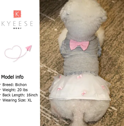 Miniatura 7 de KYEESE Vestido para perros gris con corbatín rosa para mascotas, ropa para cachorros para perros pequeños, falda para perros