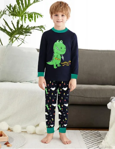 Miniatura 50 de Little Hand Pijamas para niños pequeños, Monster Truck 100% algodón, dinosaurio para niños, 2 piezas, ropa de dormir, conjuntos de ropa de dormir