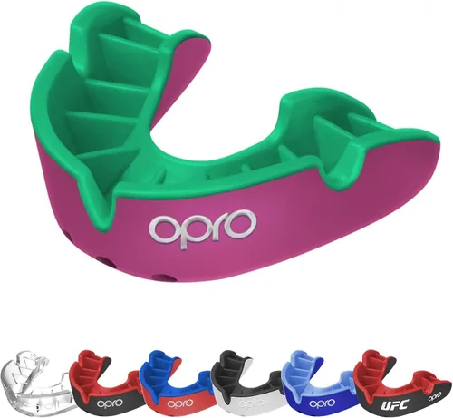 Miniatura 25 de OPRO Protector bucal moldeable de nivel plateado, ajuste esencial (negro/rojo) para niños y jóvenes, protector bucal de boxeo para artes marciales