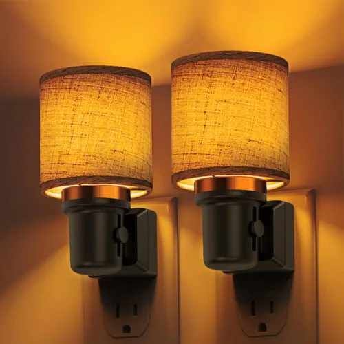 Miniatura 10 de L LOHAS LED Luces Nocturnas Enchufables en la Pared, Luz Nocturna Decorativa de Cilindro de Tela Boho con Borla, Sensor de Crepúsculo a Amanecer