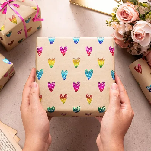 Miniatura 5 de RUSPEPA Rollo de papel de regalo de corazón para niñas, mini rollo, papel de estraza de papel de estraza con patrones de corazón dibujado a mano