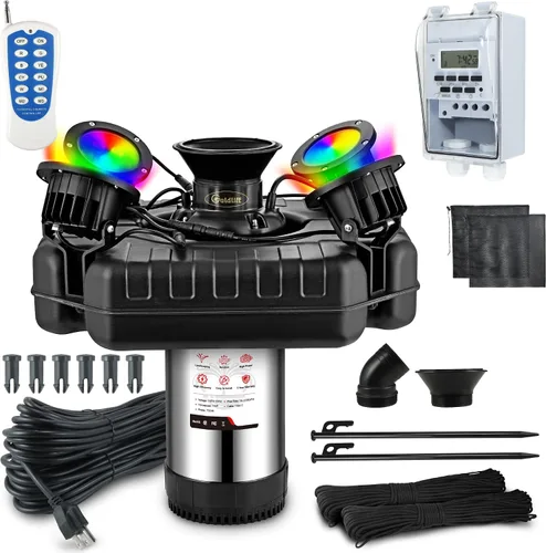 Miniatura 9 de Goldlife Aireador de Fuente de Estanque, F3 Con 4 Luces RGB, 1HP 750W 110V Fuente Flotante de Acero Inoxidable Con Cable de Alimentación de 100