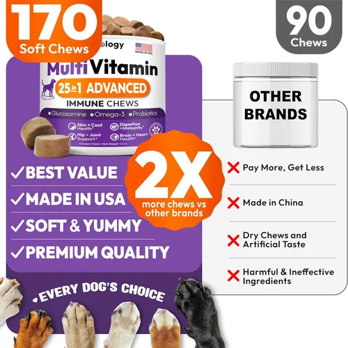 Miniatura 5 de Multivitamínico masticable para perros, vitaminas y suplementos para perros con glucosamina, 170 masticables, cadera y articulaciones, apoyo