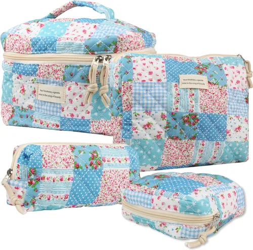 Miniatura 15 de NATINSA Linda bolsa de maquillaje para mujeres (2 piezas), bolsas de cosméticos de viaje, bolsa organizadora de aseo acolchada coqueta con flores