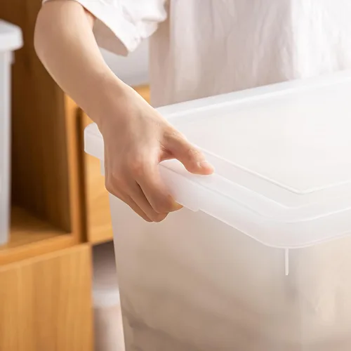 Miniatura 5 de Contenedores de almacenamiento de plástico apilables con tapas, contenedor para organizar zapatos y manualidades en estantes de armario, garaje