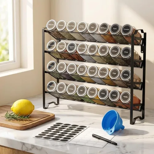 Miniatura 9 de Simple Trending Paquete de 2 organizadores de especias de 4 niveles, estantes apilables para encimera de cocina, para gabinete, encimera, despensa