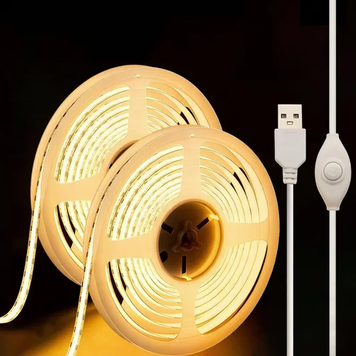 Miniatura 11 de Tira de luces LED de 5V USB, tira de luz COB de 1 m blanca, tira de luz LED corta, tira de luz LED brillante flexible de 5V para debajo del Blanco