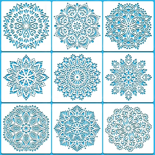 SUNFEEL Paquete de 9 Plantillas Grandes de Mandala - Plantillas Reutilizables de 12 x 12 Pulgadas, Para Manualidades de Bricolaje de Pared y Suelo y