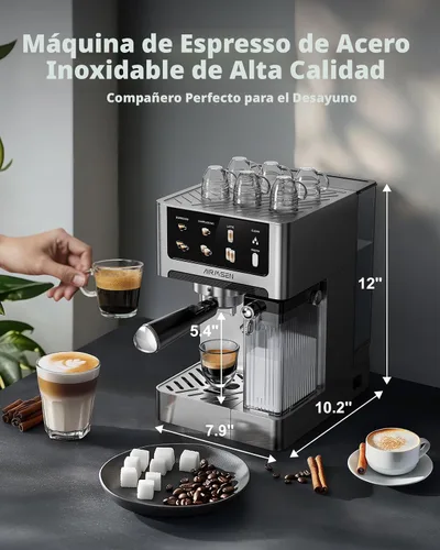 Miniatura 6 de AIRMSEN Máquina de café expreso de 20 bares con espumador automático de leche, cafetera de capuchino y latte con caldera doble de preparación rápida