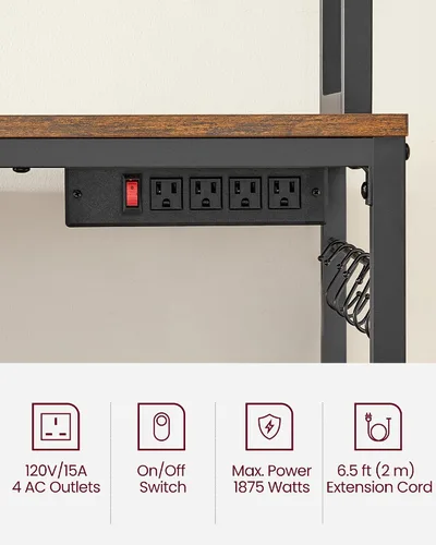 Miniatura 5 de VASAGLE Estante de panadería con toma de corriente, soporte para microondas, estante de almacenamiento alto de cocina, con panel de alambre