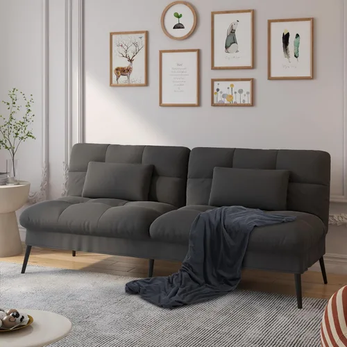 COMHOMA Sofá cama convertible, sofá de tela de 72 pulgadas con respaldo ajustable, sofá biplaza reclinable para sala de estar, juego de futón (negro)