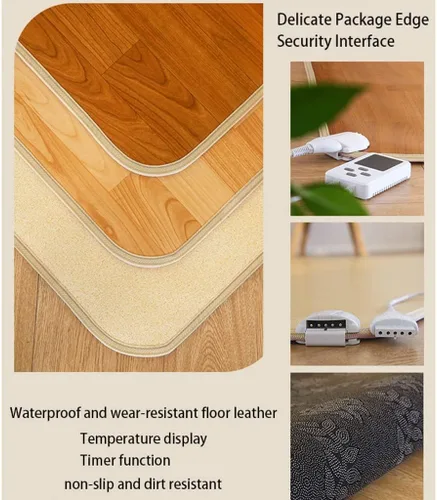 Miniatura 5 de Alfombra de área con calefacción de cristal de carbono, calentador de rayas de madera, alfombra eléctrica de cuero, alfombrillas térmicas simples