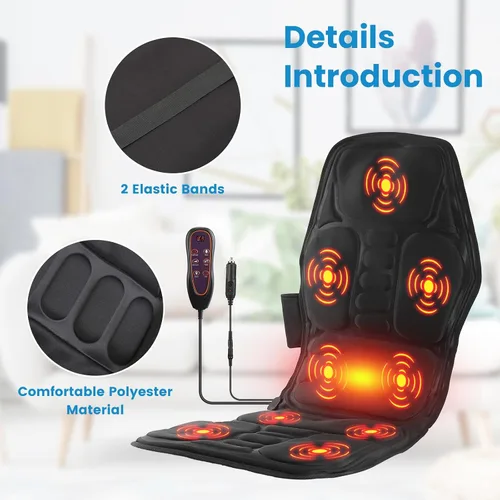 Miniatura 3 de Alfombrilla de masaje de cuerpo completo, almohadilla para silla de masaje de espalda con calor, motores de vibración multifuncionales, masajeador