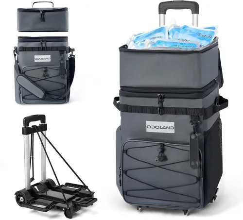 Miniatura 12 de Odoland 72 Can Rolling Cooler Bag with Wheels & Handle, Collapsible Insulated Ice Chest for Beach, Camping & Tailgating - Portable Travel Soft