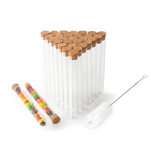 Miniatura 9 de 50 tubos de ensayo de vidrio transparente de 0.5 fl oz (0.512 x 3.937 in) con tapones de corcho y 1 estante de tubos de plástico de 50 agujeros