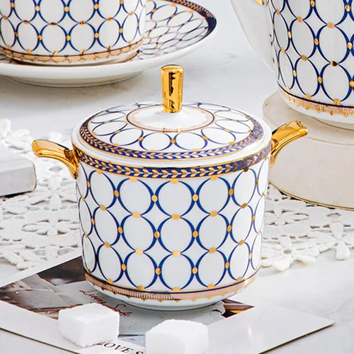 Miniatura 4 de Juego de 15 piezas de servicio de té de porcelana para 4, juegos de té y café de porcelana de hueso, juego de tazas de té con tetera, azucarera