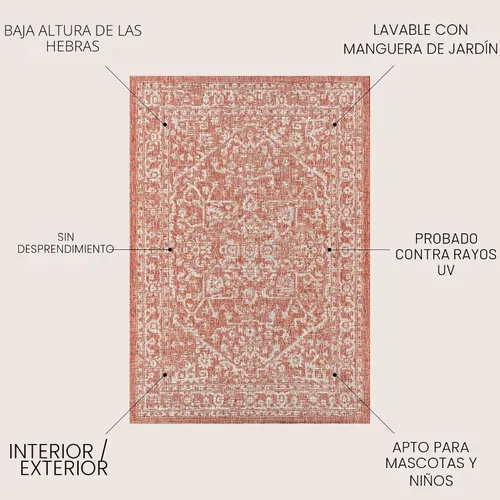 Miniatura 2 de JONATHAN Y Boho Medallion Alfombra de Área para Interiores y Exteriores 3 x 5 pies Rojo/Taupe, Malta Tejido Texturizado para Patio Trasero, Patio