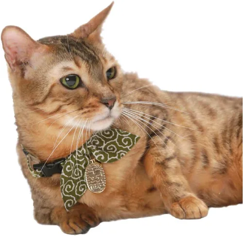 Miniatura 6 de Necoichi Collar de gato ninja (verde) con campana de seguridad, suave y ligero para gatos, gatito, patrón elegante japonés, vendedor número 1