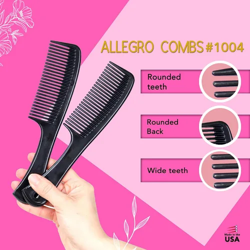 Miniatura 4 de Allegro Comb 1004 Peines desenredantes de dientes anchos para mujeres, estilistas, peine de pelo rizado para hombre, 2 piezas (negro)