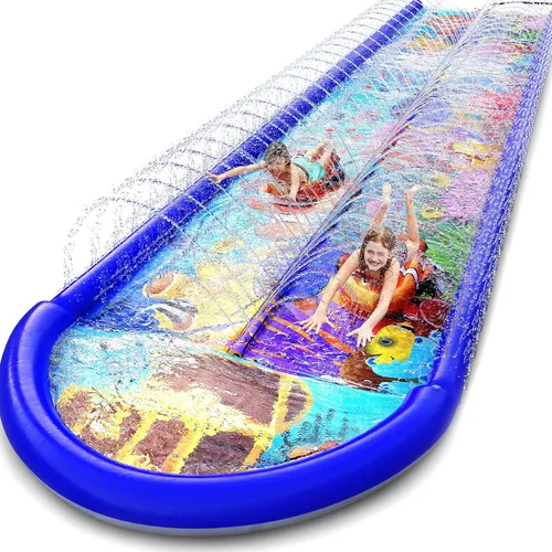 Miniatura 2 de Undersea Water Dual Slip and Slide - 18 pies x 5 pies deslizante con almohadilla de salpicaduras y rociador, tobogán acuático con tablas inflables