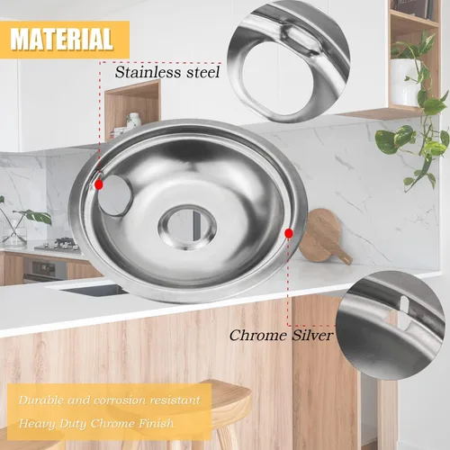 Miniatura 5 de Juego de 4 cuencos reflectantes cromados universales para estufas de gas, anillos para quemadores compatibles con Whirlpool W10278125 W10196405