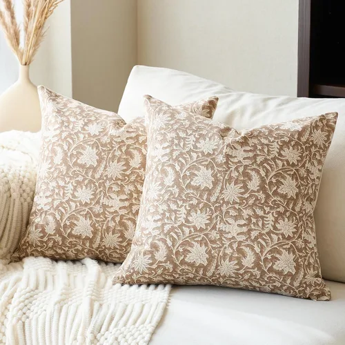 Miniatura 7 de FIOUOVO Fundas de almohada florales de 18 x 18 pulgadas, fundas de almohada con impresión en bloque de granja, fundas de almohada decorativas