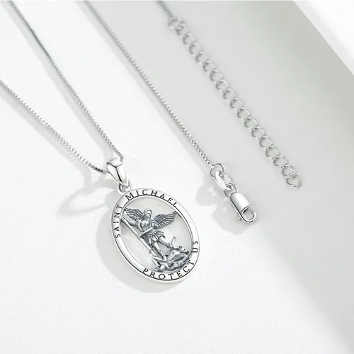 Miniatura 6 de Brisskaari Collar ovalado de San MiguelSan Cristóbal para mujeres y hombres plata de ley 925 collar con colgante de amuleto de San Patricio arcángel