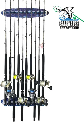 Miniatura 2 de Rush Creek Creations Reel Salty - Soporte para caña de pescar impermeable para 10 cañas de pesca de agua salada + equipo de pesca y accesorios