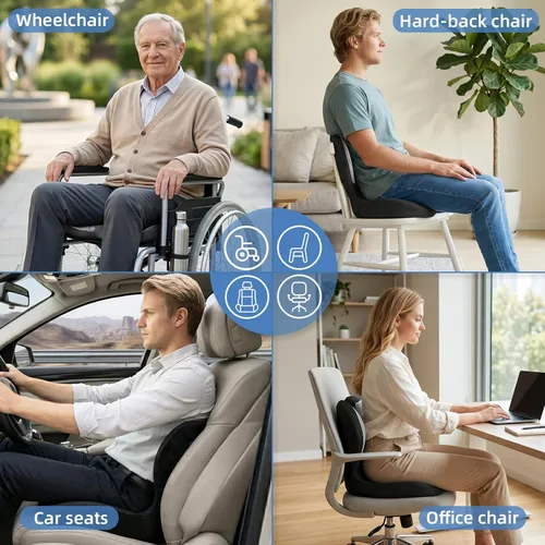 Miniatura 8 de Cojín de asiento de espuma viscoelástica, ergonómicos ortopédicos para alivio del coxis, ciática y dolor de espalda, alivio de presión con almohada