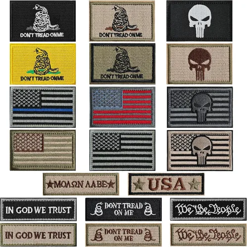 AXEN American Flag Patches Pack, Tactical Morale US Flag Patch Pack Loop and Hook Fasten for Backpack Hat Cap Uniform Vest, Pack of 20