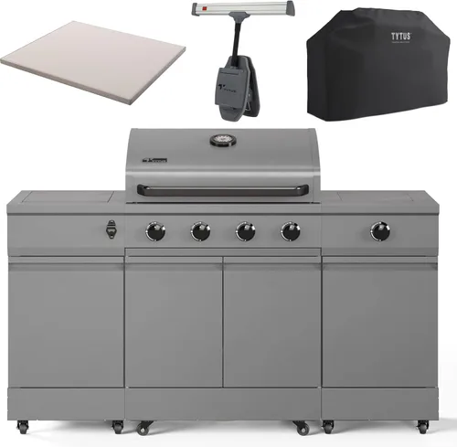 Tytus Fresno - Parrilla de isla de propano o gas natural de 5 quemadores, cocina de 864 pulgadas cuadradas, 48,000 BTU principal + quemador lateral